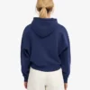 Sweat à capuche court zippé en coton bio - Bleu marine