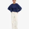 Sweat à capuche court zippé en coton bio - Bleu marine