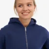 Sweat à capuche court zippé en coton bio - Bleu marine