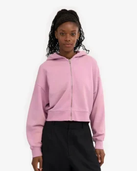 Sweat à capuche court zippé en coton bio – Fleur de cerisier