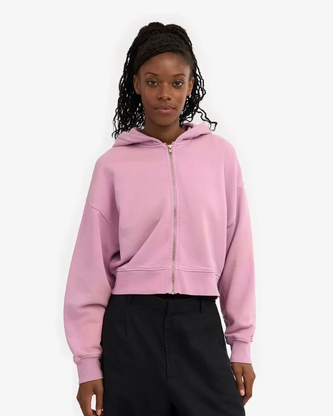 Sweat à capuche court zippé en coton bio - Fleur de cerisier