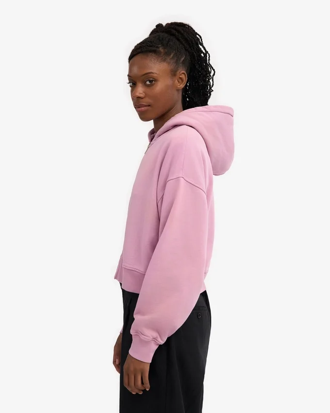 Sweat à capuche court zippé en coton bio - Fleur de cerisier