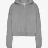 Sweat à capuche court zippé en coton bio - Gris chiné