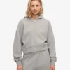 Sweat à capuche court zippé en coton bio - Gris chiné