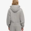 Sweat à capuche court zippé en coton bio - Gris chiné
