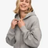 Sweat à capuche court zippé en coton bio - Gris chiné