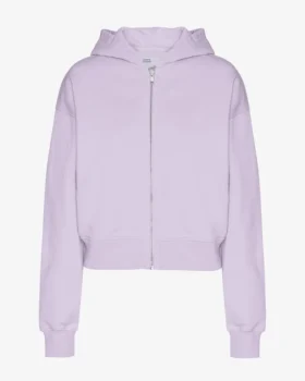 Sweat à capuche court zippé en coton bio - Lavande douce
