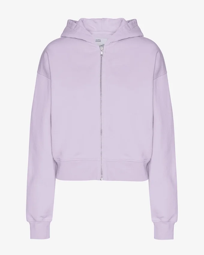 Sweat à capuche court zippé en coton bio - Lavande douce