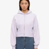 Sweat à capuche court zippé en coton bio - Lavande douce