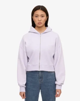 Sweat à capuche court zippé en coton bio – Lavande douce