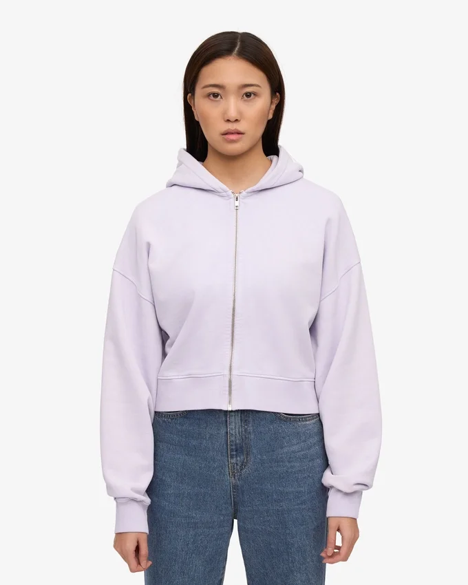 Sweat à capuche court zippé en coton bio - Lavande douce