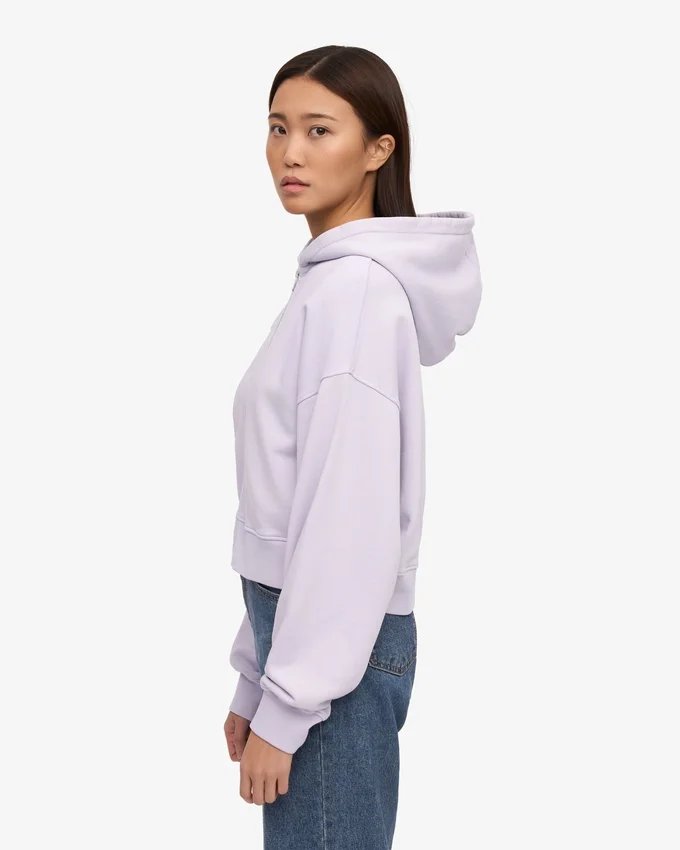 Sweat à capuche court zippé en coton bio - Lavande douce