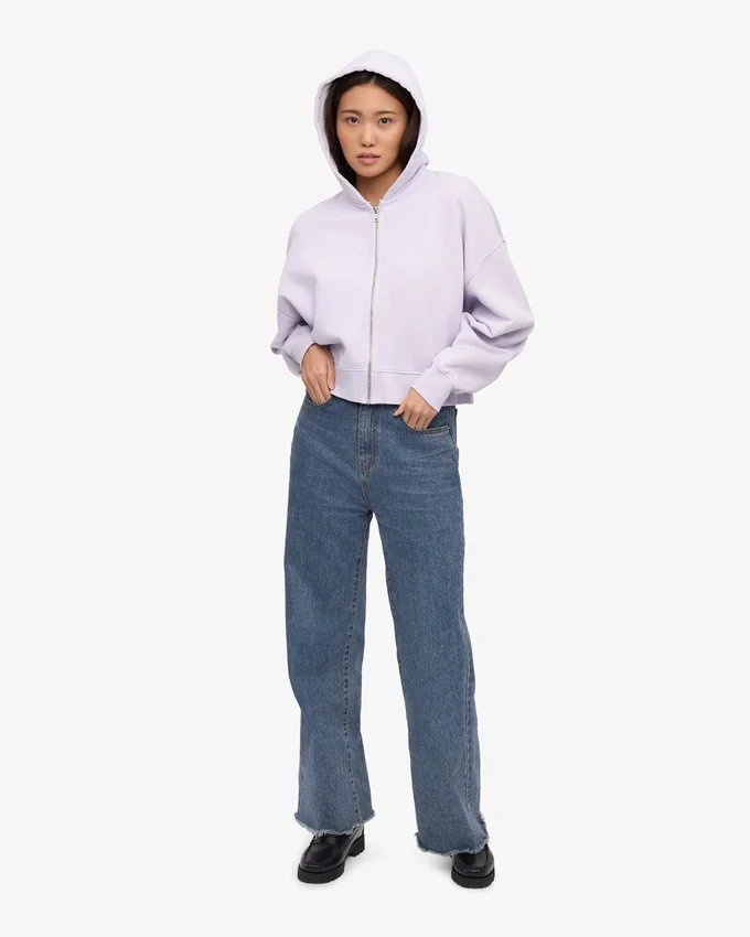Sweat à capuche court zippé en coton bio - Lavande douce