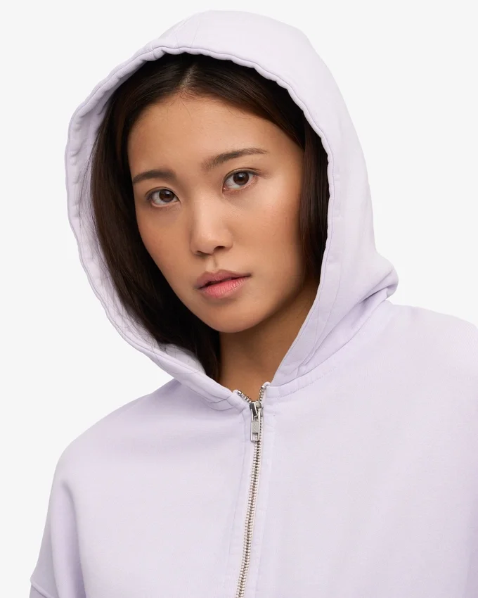 Sweat à capuche court zippé en coton bio - Lavande douce