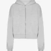Sweat à capuche court zippé en coton bio - Mélange neige