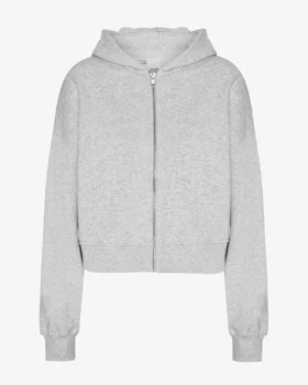 Sweat à capuche court zippé en coton bio - Mélange neige