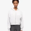 Sweat à capuche court zippé en coton bio - Mélange neige
