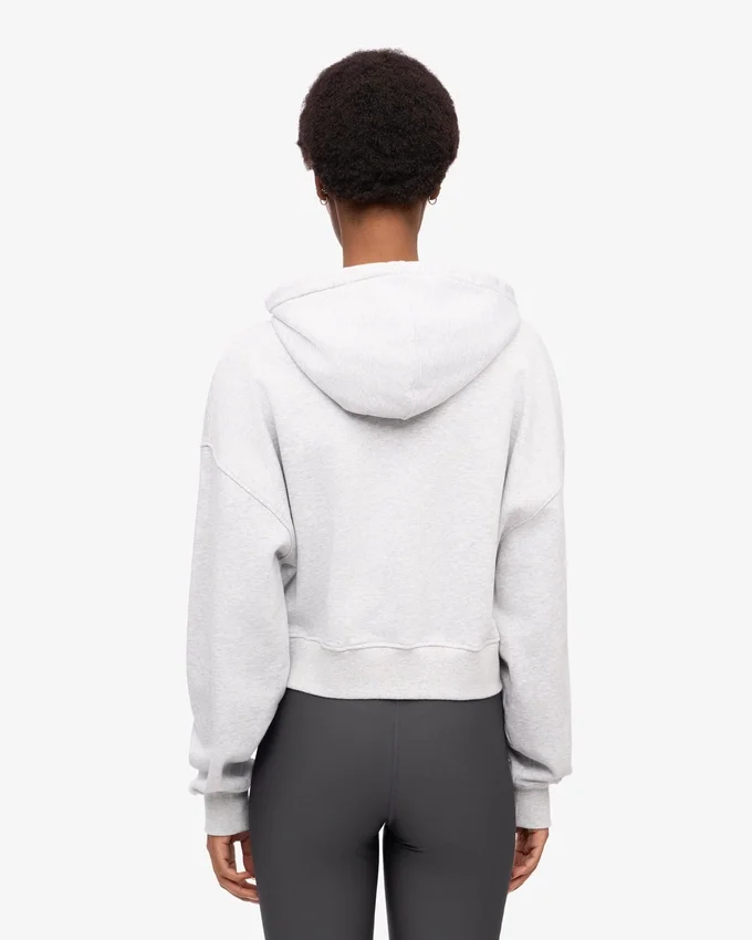 Sweat à capuche court zippé en coton bio - Mélange neige