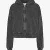 Sweat à capuche court zippé en coton bio - Noir délavé