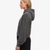 Sweat à capuche court zippé en coton bio - Noir délavé