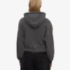 Sweat à capuche court zippé en coton bio - Noir délavé