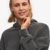 Sweat à capuche court zippé en coton bio - Noir délavé