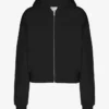 Sweat à capuche court zippé en coton bio - Noir intense