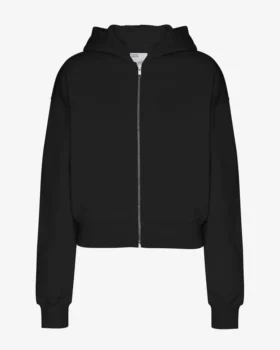 Sweat à capuche court zippé en coton bio - Noir intense