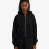 Sweat à capuche court zippé en coton bio - Noir intense