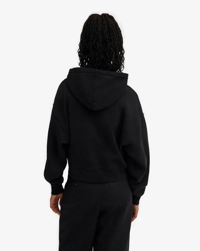 Sweat à capuche court zippé en coton bio - Noir intense