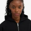 Sweat à capuche court zippé en coton bio - Noir intense