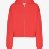 Sweat à capuche court zippé en coton bio - Rouge mandarine