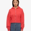 Sweat à capuche court zippé en coton bio - Rouge mandarine
