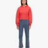 Sweat à capuche court zippé en coton bio - Rouge mandarine