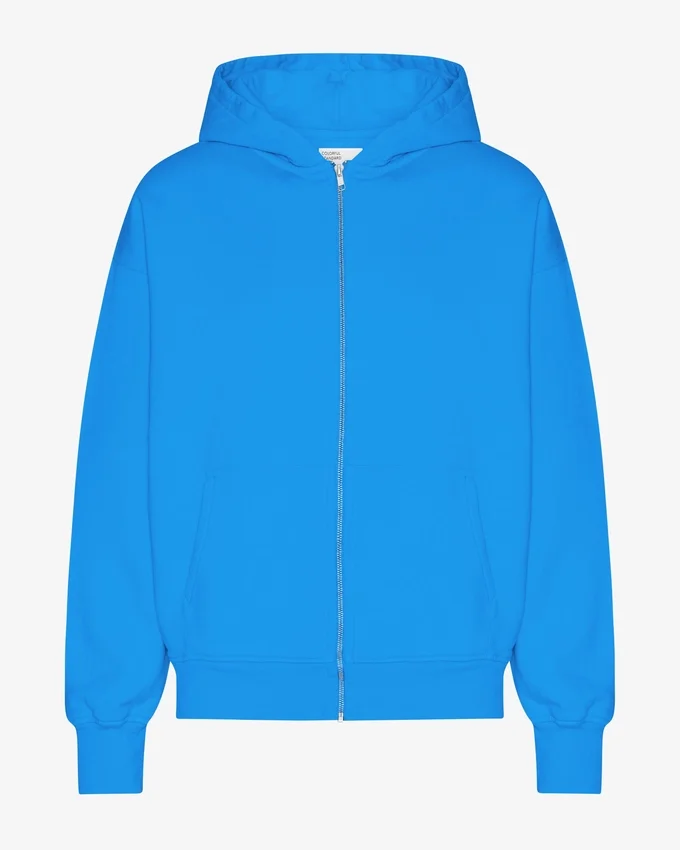 Sweat à capuche oversize bio avec fermeture éclair - Bleu Pacifique