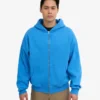 Sweat à capuche oversize bio avec fermeture éclair - Bleu Pacifique