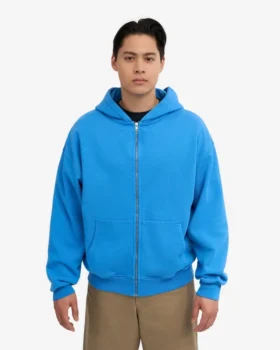 Sweat à capuche oversize bio avec fermeture éclair – Bleu Pacifique