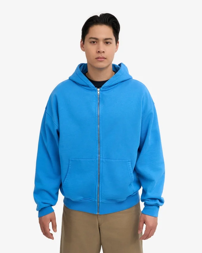 Sweat à capuche oversize bio avec fermeture éclair - Bleu Pacifique