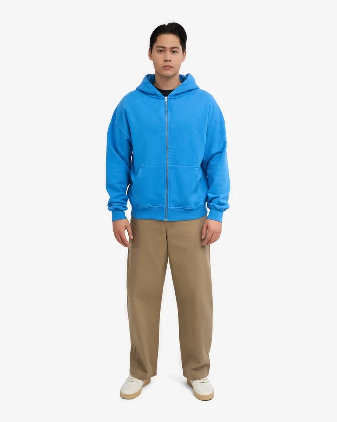 Sweat à capuche oversize bio avec fermeture éclair - Bleu Pacifique