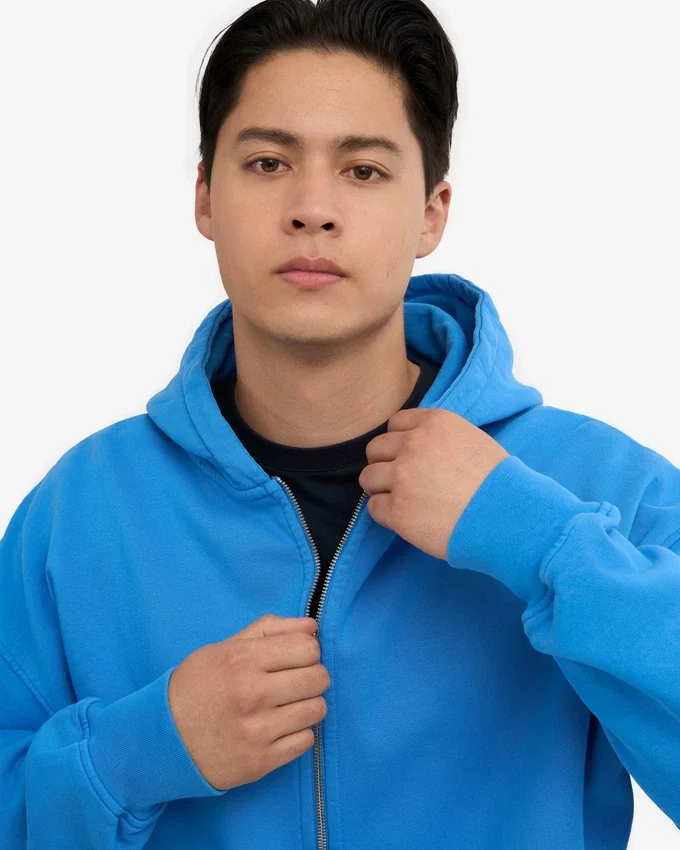 Sweat à capuche oversize bio avec fermeture éclair - Bleu Pacifique