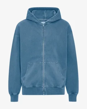 Sweat à capuche oversize bio avec fermeture éclair - Indigo délavé