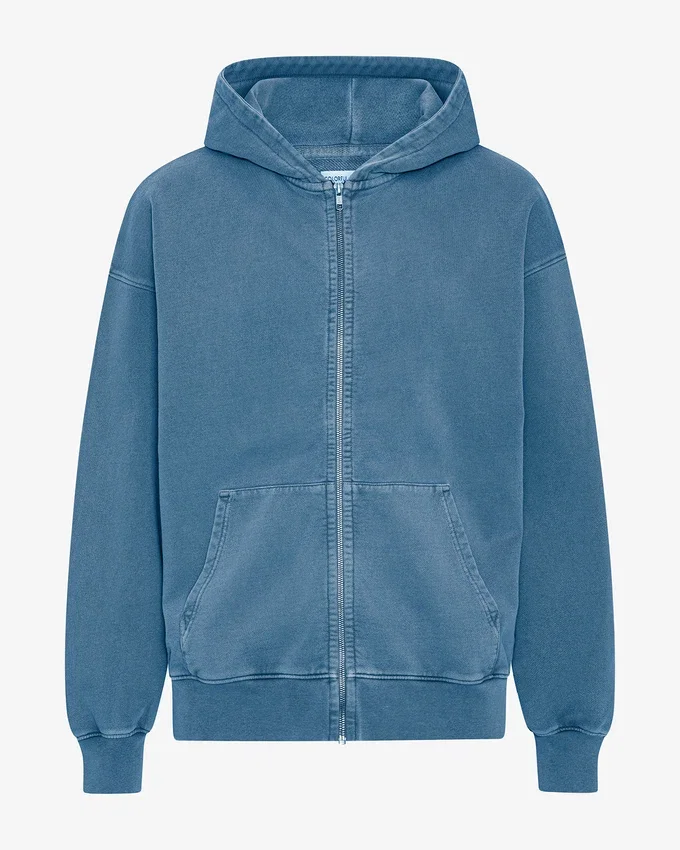 Sweat à capuche oversize bio avec fermeture éclair - Indigo délavé