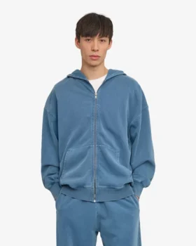 Sweat à capuche oversize bio avec fermeture éclair – Indigo délavé