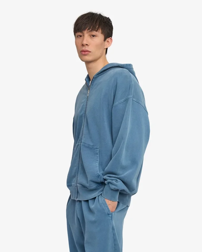 Sweat à capuche oversize bio avec fermeture éclair - Indigo délavé