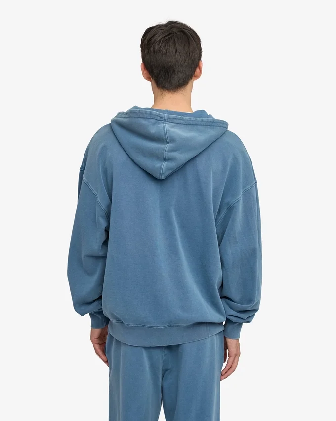 Sweat à capuche oversize bio avec fermeture éclair - Indigo délavé