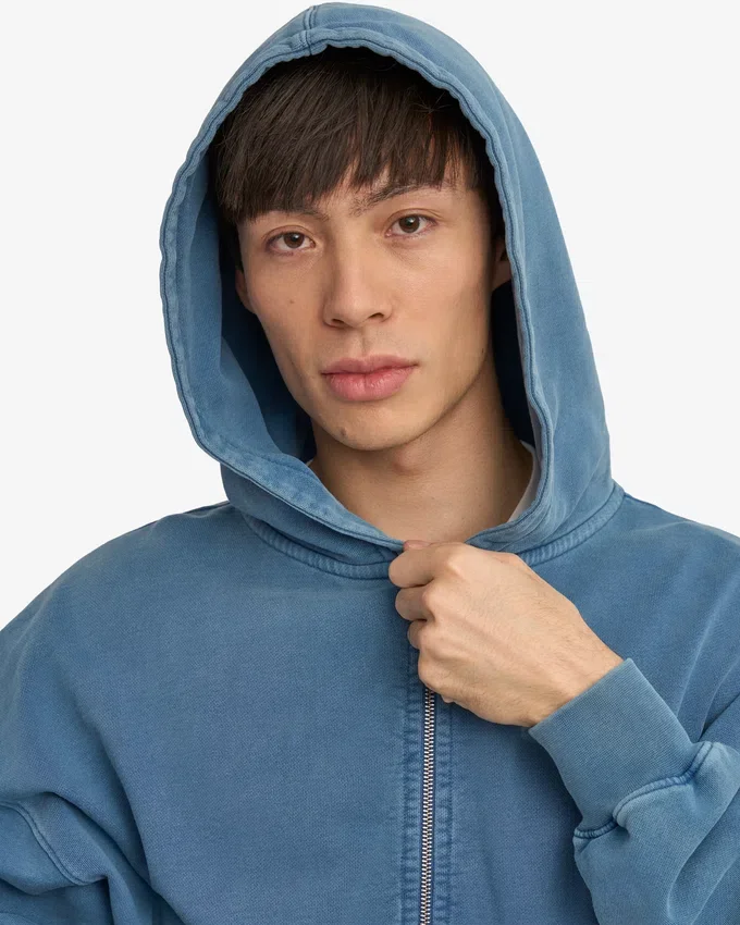 Sweat à capuche oversize bio avec fermeture éclair - Indigo délavé