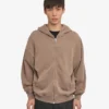 Sweat à capuche oversize bio avec fermeture éclair - Kaki délavé