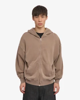 Sweat à capuche oversize bio avec fermeture éclair – Kaki délavé