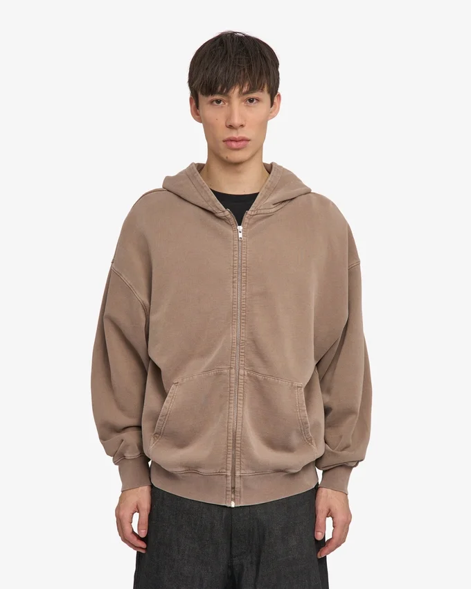 Sweat à capuche oversize bio avec fermeture éclair - Kaki délavé