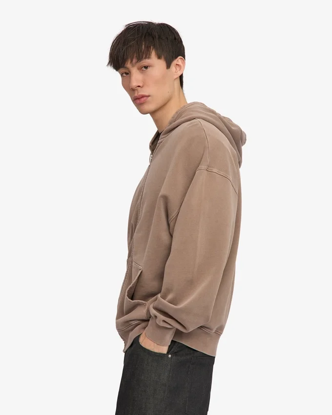 Sweat à capuche oversize bio avec fermeture éclair - Kaki délavé